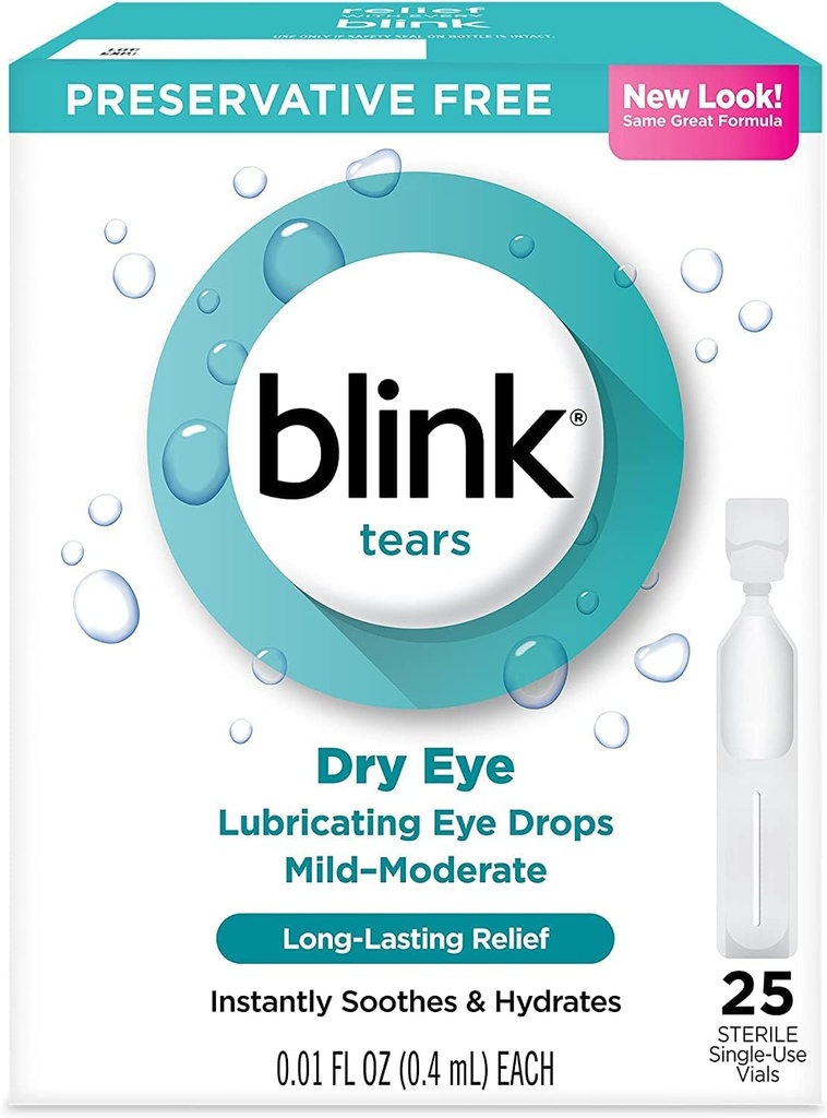 Blink Tears Lubricating Eye Drops Mild-Moderate Dry Eye, 25 Count - 0,01 oz (4 Pack)