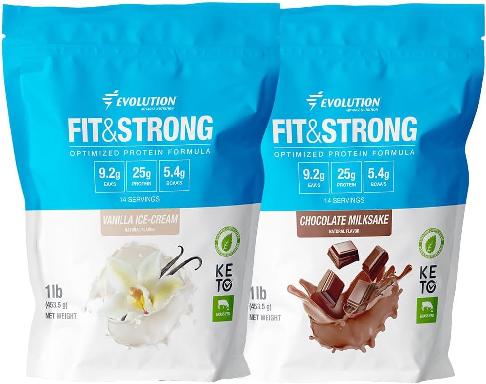 Evolution Advance Nutrition Fit & Strong - Pure Whey Protein Powder mit BCAA, Natural Flavor – 2 Pfund (Vanilla) + Fit & Strong- Pure Whey Protein Powder mit BCAA – 2 Pfund (Chocolate)