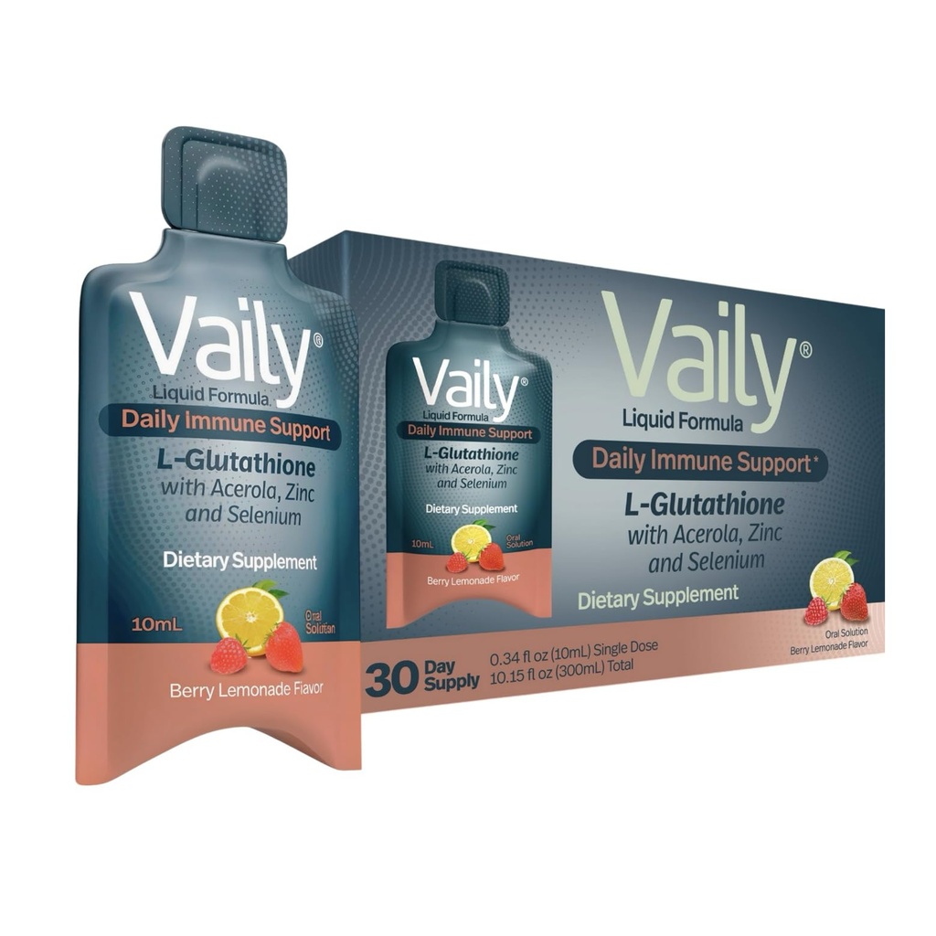 Vaily Immun Support Supplement für Erwachsene - Flüssige Glutathion Ergänzung 860 mg w/Acerola Vitamin C Zink & Selen - Hohe Potenz Antioxidans, Hautgesundheit, Detox jeden Tag - 30 Single-dose Vials