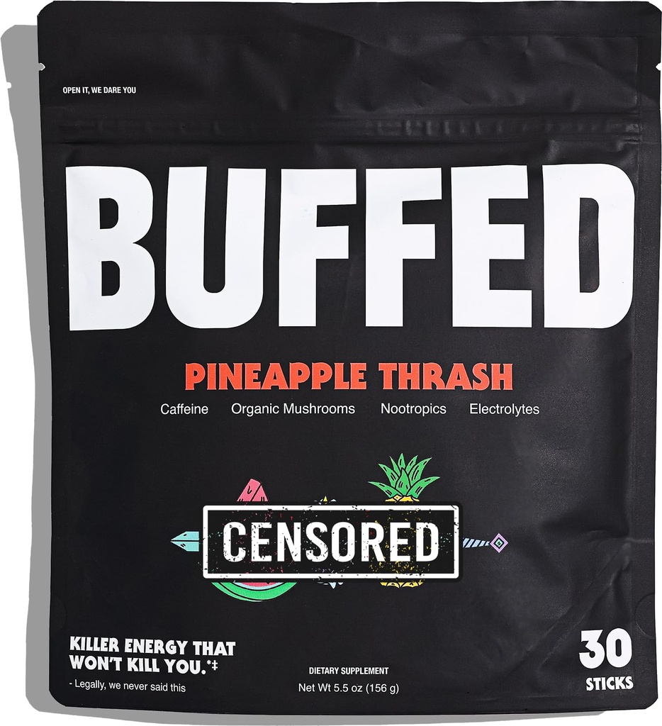 Energy Powder Stick Packs, Drink Mix | Clean, Gesunde Boost Packets | 150mg Koffein + Hydration | Nootropics, Organische Pilze, B-Vitamine, Elektrolyte | 30 Pack-Pineapple Thrash