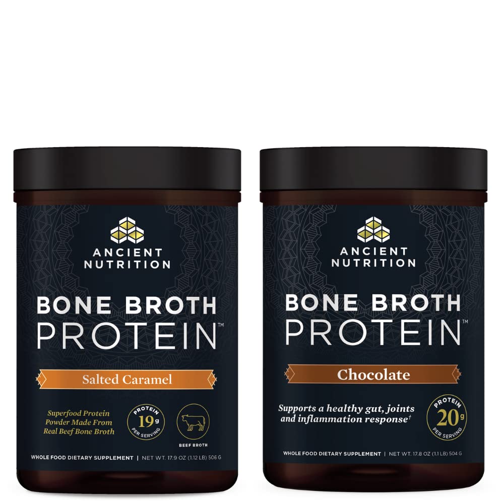 Antike Ernährung Knochen Broth Protein Pulver, Gesalzene Karamell, 20 Servierungen + Knochen Broth Protein Pulver, Schokolade, 20 Servierungen