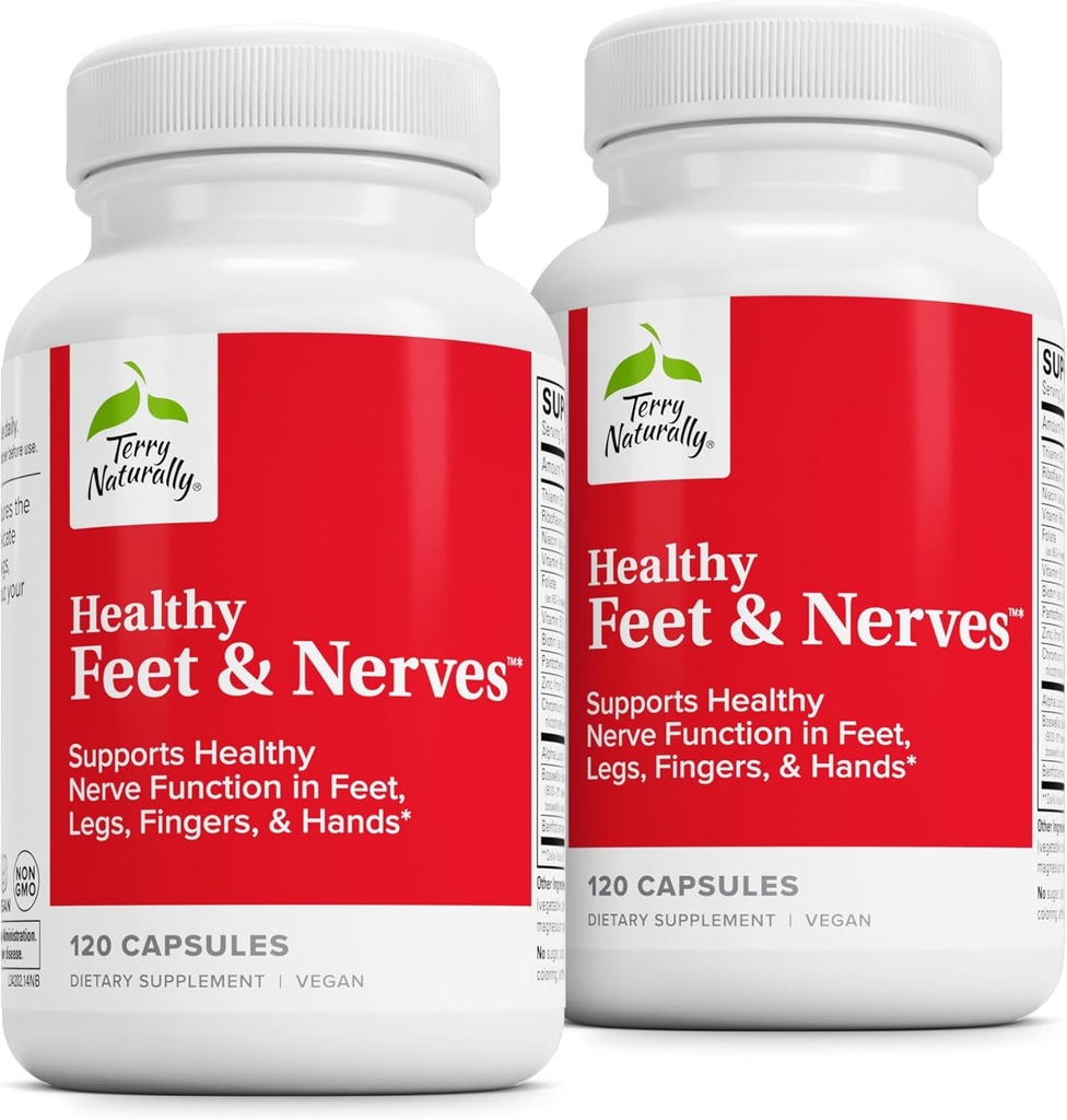 Terry Naturally Healthy Feet & Nerves - Kräuterergänzung mit Bioactive Vitamin B12 - Zirkulation & Nerve Health Support Supplement - Vegan Kapseln mit Boswellia Serrata - 120 Kapseln (Pack von 2)
