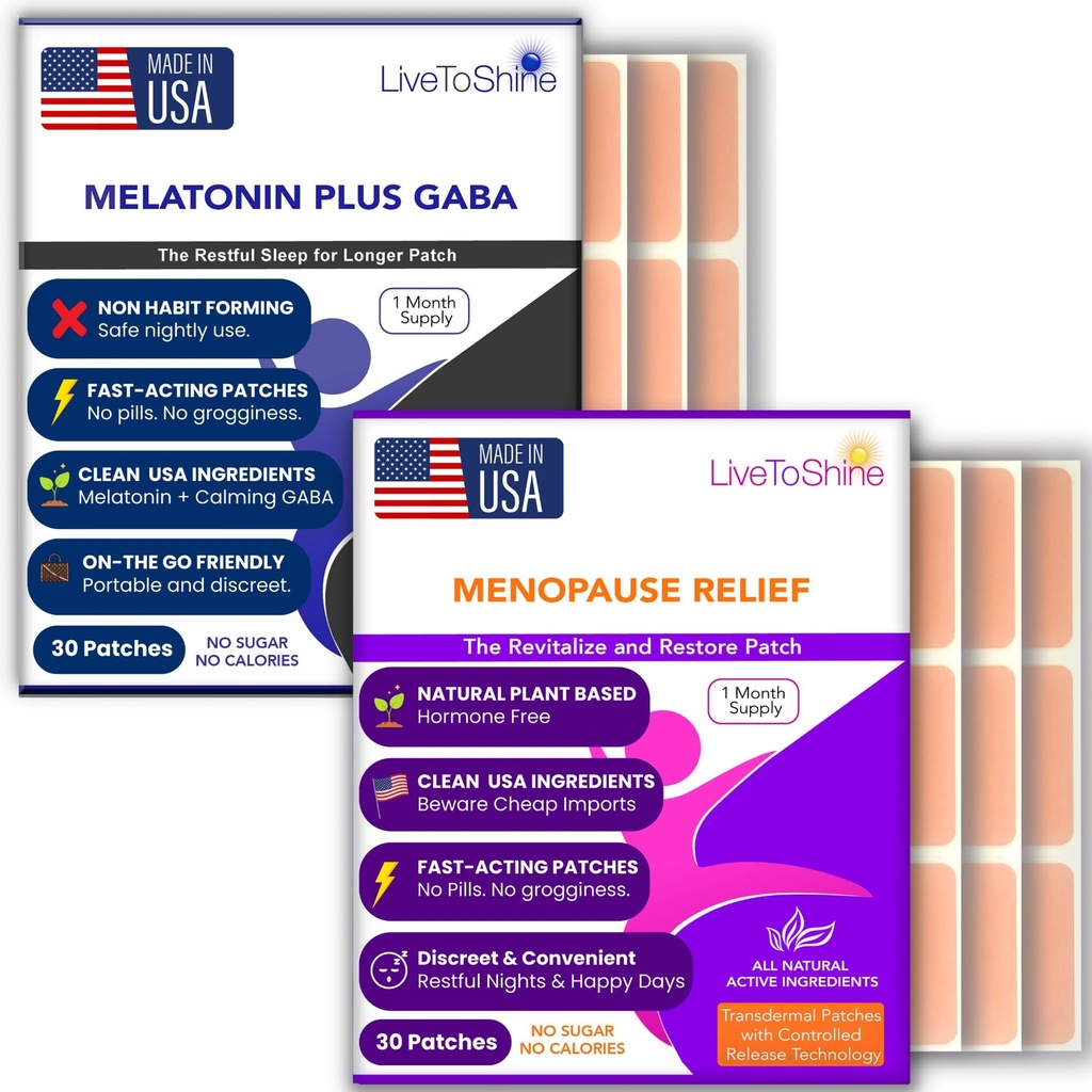 Menopause Relief und Melatonin Sleep Patch Bundle - 2 Packs - Hot Flashes, Night Sweats, Mood Swings Relief Plus Restful Sleep Patches - 30 Day Supply Per Pack (60 Patches) - USA Hergestellt von Live To Shine