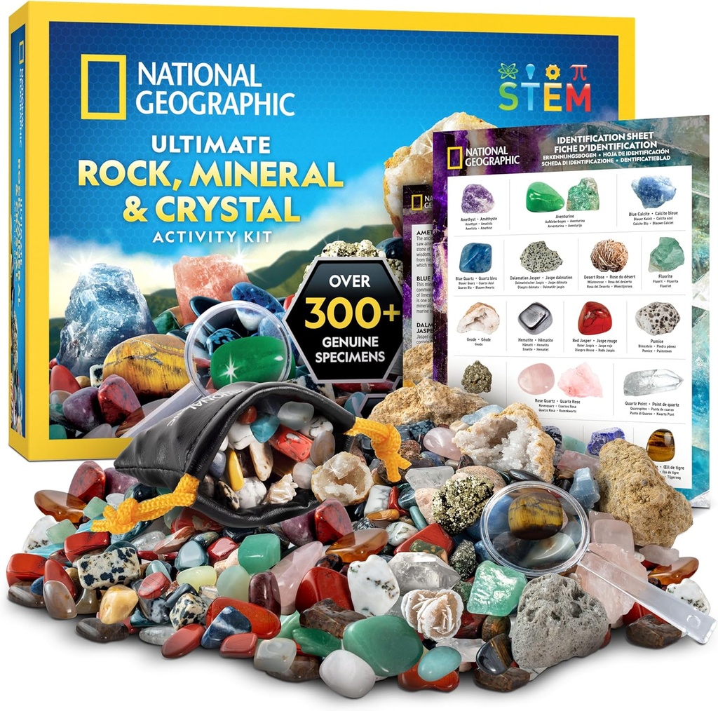 National Geographic Rock Collection Box für Kinder – 300+ Stück Edelsteine und Kristalle Set umfasst Geoden und Real Crystals, Rocks and Minerals, Science Kit for Kids, A Geology Gift for Boys and Girls