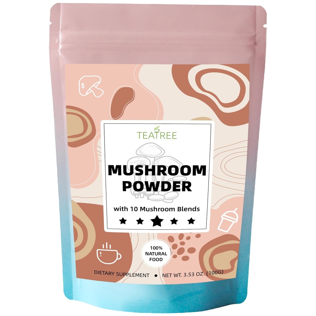 10 Pilze Extrakt Pulver, Pilz-Ergänzung Mischung für Kaffee, Getränke & Smoothies, Natürlicher Fokus, Energie & Immununterstützung Ergänzung - 3.53 oz / 100g