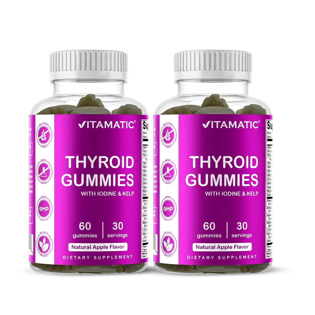 Vitamatic 2 Pack Vegan Schilddrüse unterstützen Gummi mit Iodine & Kelp – 60 Count – Plant-Based – unterstützt Energie & Stoffwechsel