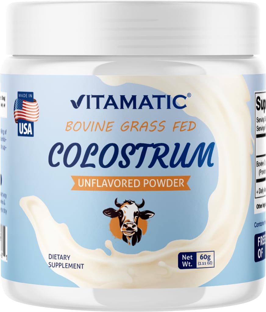 Vitamatic Bovine Colostrum 30% IgG Pulver - Ergänzung für Gut Gesundheit, Haarwachstum, Schönheit, Muskel-Recovery, & Immun-Unterstützung - einfach zu mischen - 60 Gramm (30 Servierungen, Unflavored)