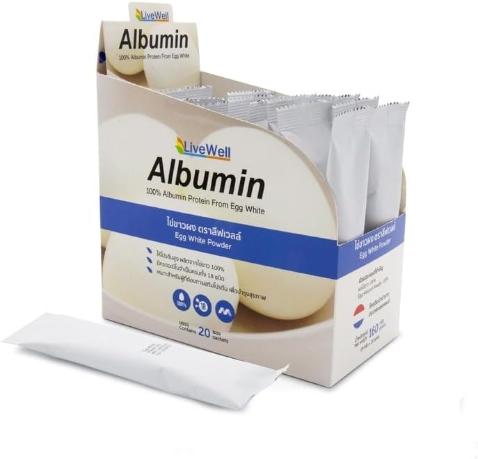 LiveWell Albumin Protein von Egg White 160g. (20 Sachets x 8g)