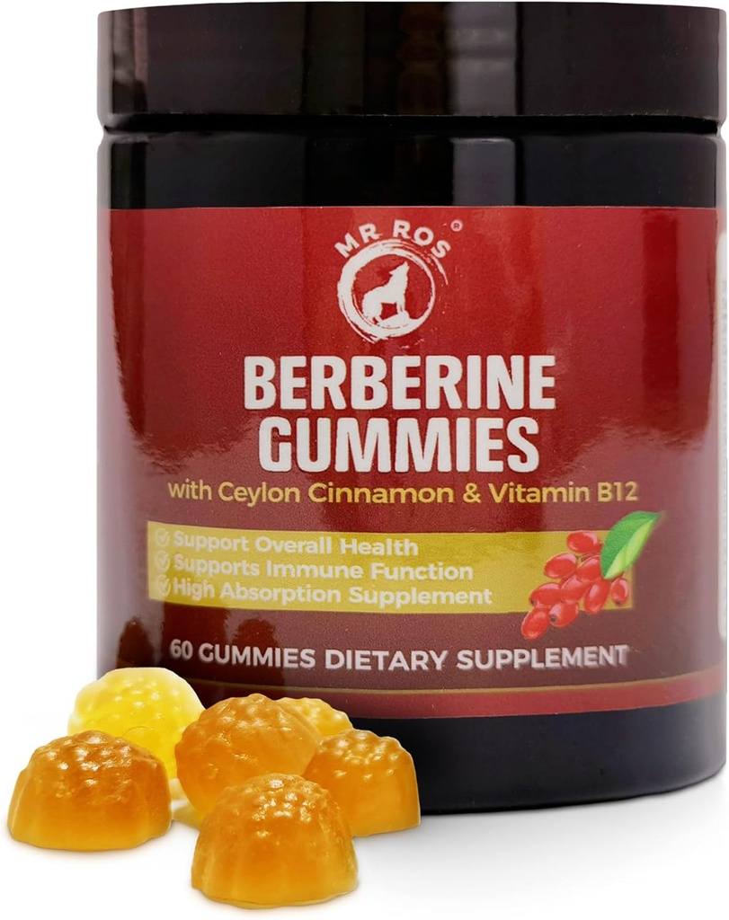 Premium Berberine Gummies 1500mg - Zuckerfreie Stoffwechselunterstützung mit Ceylon Cinnamon, Chrom, Magnesium, Zink & B12-60 Zähler