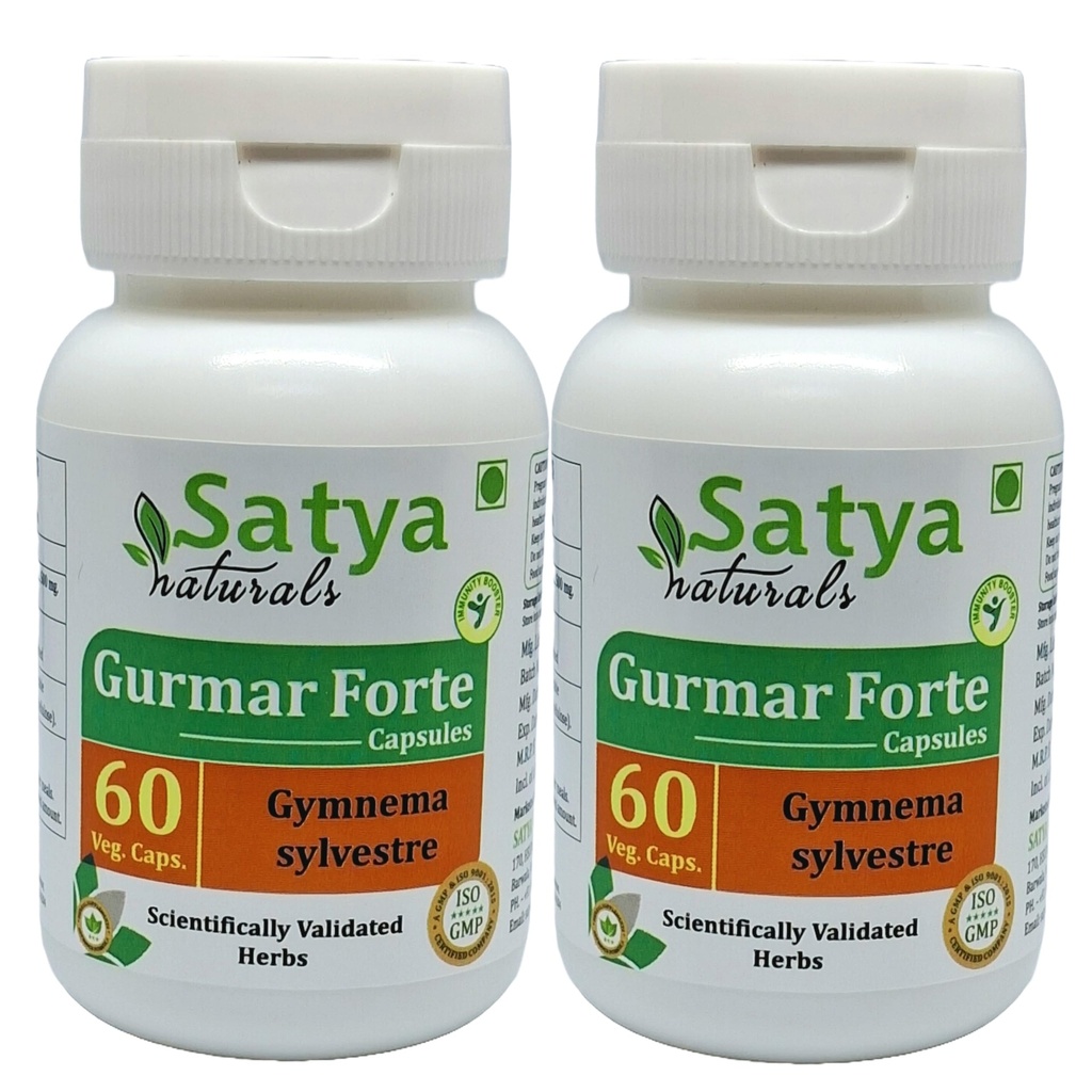 Gurmar Forte Kapseln 500 mg. 60 Veg. Kapsel | Gudmar (Gymnema Sylvestre) Extrakt Kapseln für Männer und Frauen | Ayurvedische Kräuterergänzung/Remedies | 10:1 Forte (2 Flaschen von 60 Kapseln)