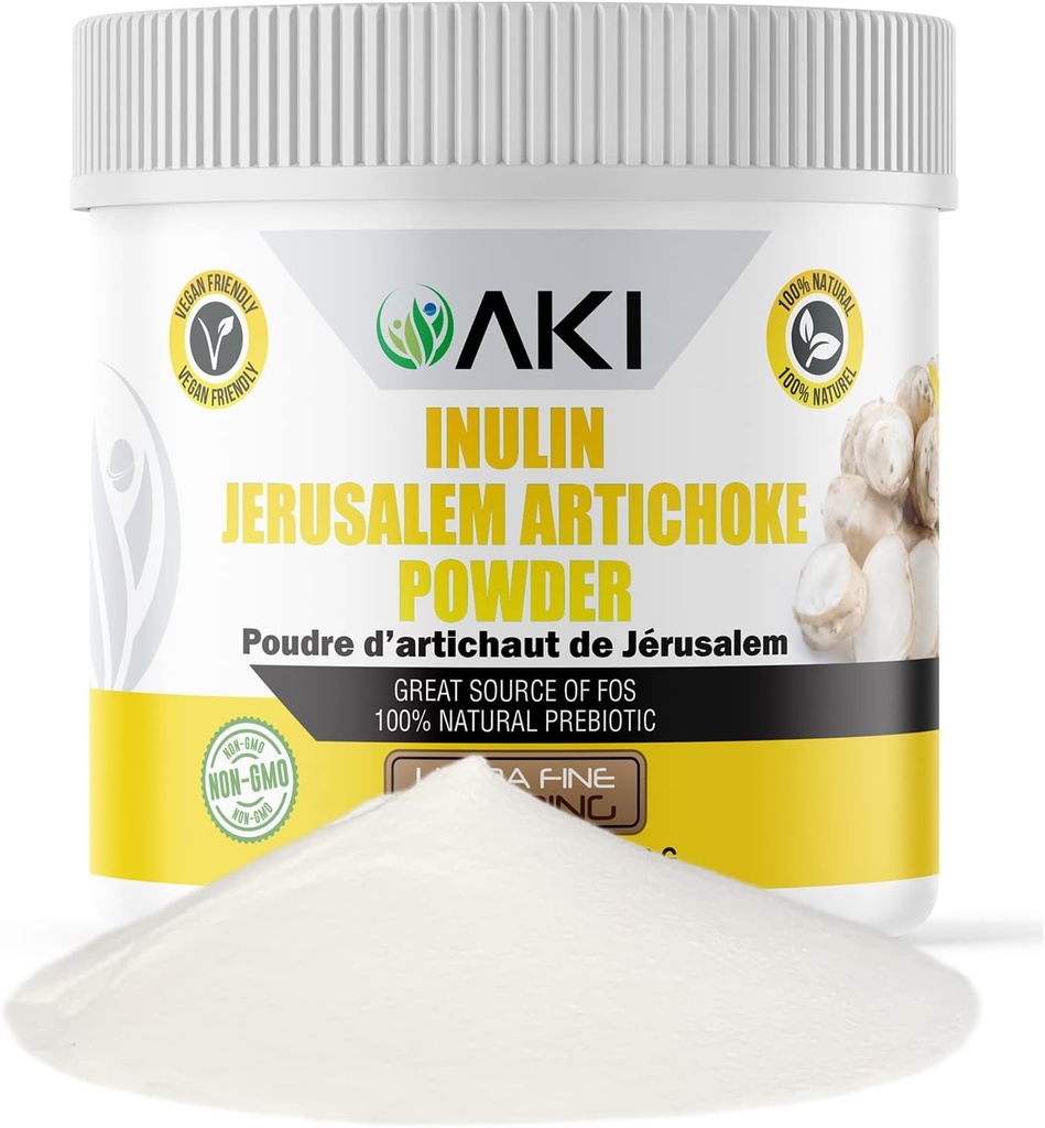 AKI Inulin Jerusalem Artichoke Powder (6oz/170g) Gut in Fiber & Prebiotic, Ideal für Kaffee, Smoothies, Saft & andere Mahlzeiten - Vegan, Glutenfrei (Pack mit 1)