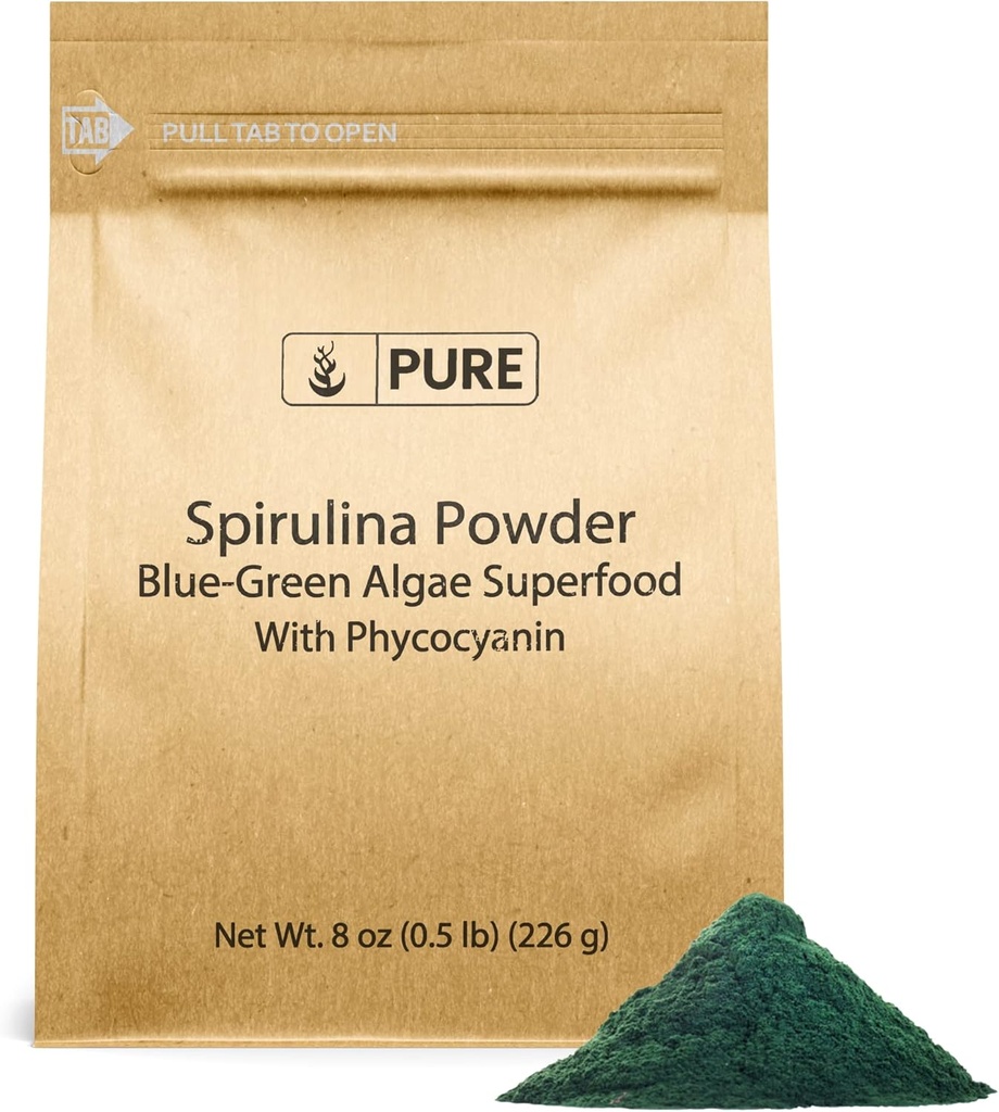PURE ORIGINAL INGREDIENTS Spirulina Pulver (8oz) Pflanzenbasiertes Komplettprotein, Non-GMO