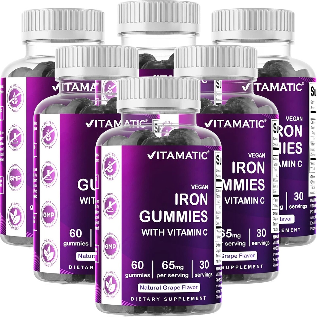 Vitamatic Eisen 65 mg Gummi-Ergänzung für Damen und Herren - 60 Vegan Gummi - Große Verkostung Eisen Gummy Vitamine mit Vitamin C (6)