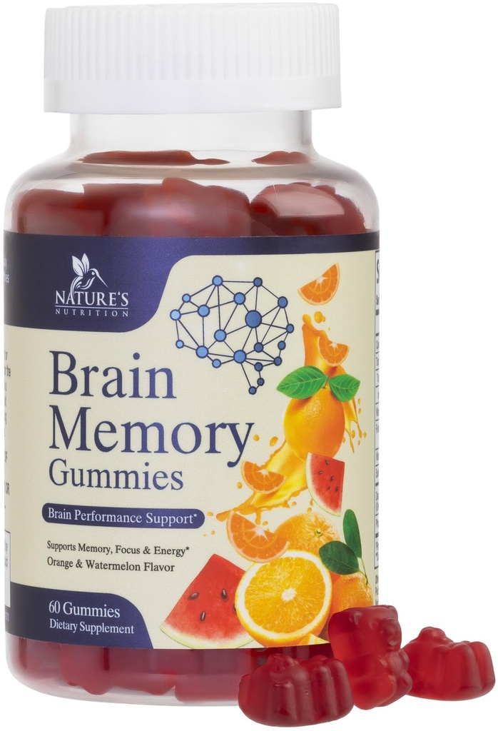 Gehirn Ergänzungen Gummis für Gedächtnis, Fokus, Konzentration - Brain Gummy Vitamin Plus Nootropics, Phosphatidylserine, B6 & B12, Koffein Free Nootropic, Clarity Support Supplement - 60 Gummis