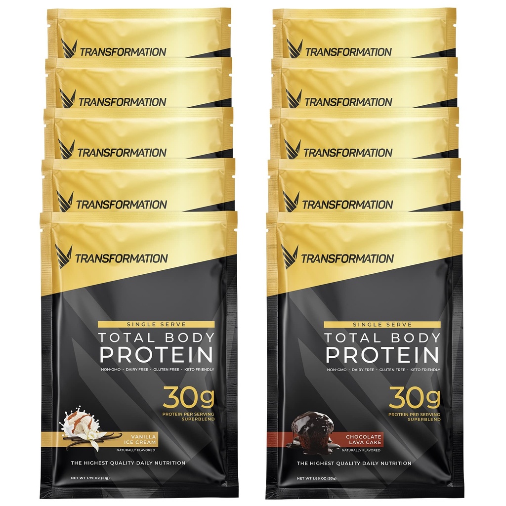 Transformation Protein Super Blend | Egg White, Collagen Peptide und Pflanzenprotein | 15 Billion CFU Probiotics | Verdauungsenzyme | MCT Oil | Low Carb Shake für Männer & Frauen | Variety, 10 Pack