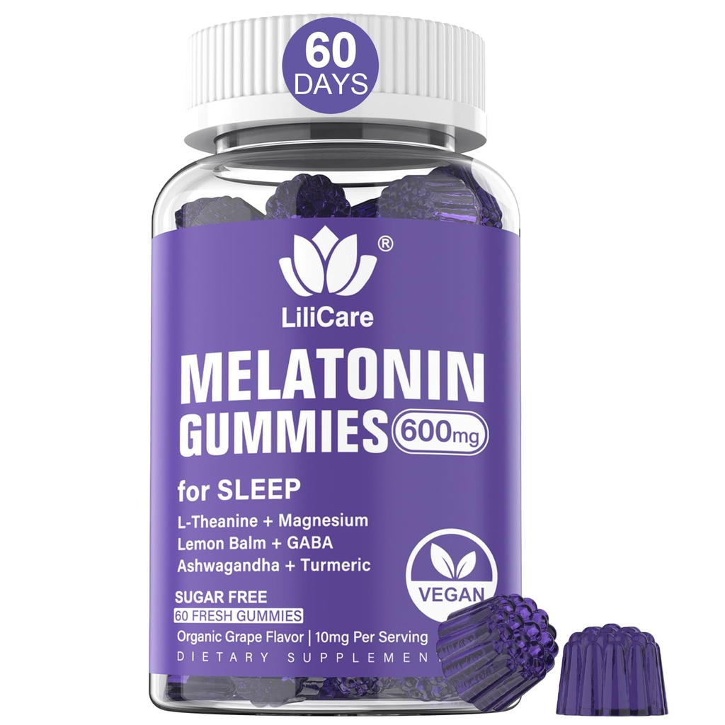 Melatonin Gummies 10mg 20mg für Erwachsene, Extrastärke mit L-Theanin, Ashwagandha, Magnesium, Turmeric, GABA, Zitronenbalm und Kamille für die Unterstützung Gesundheit Circadian Rhythm, Veganer Trauben Flavor