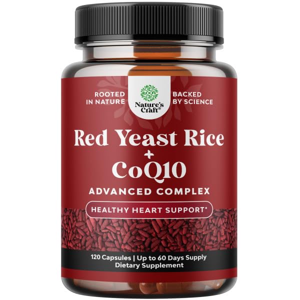 Red Yeast Rice mit CoQ10 Ergänzung - Advanced Healthy Heart & Healthy Cholesterol Levels Formel für Männer & Frauen - Extra Strength Capsule mit Red Yeast Rice 1200 mg Kapseln mit CoQ10-120 Count