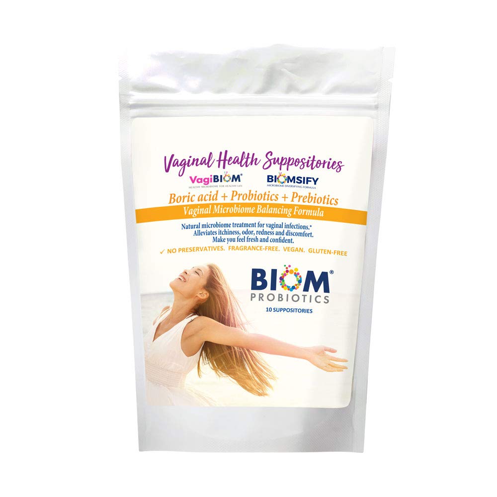 Biom Probiotics Prebiotics Borsäure Suppositorien . Feminine Health Probiotic for Infections & pH Essentials VEGAN,PARABEN-FREE (10)