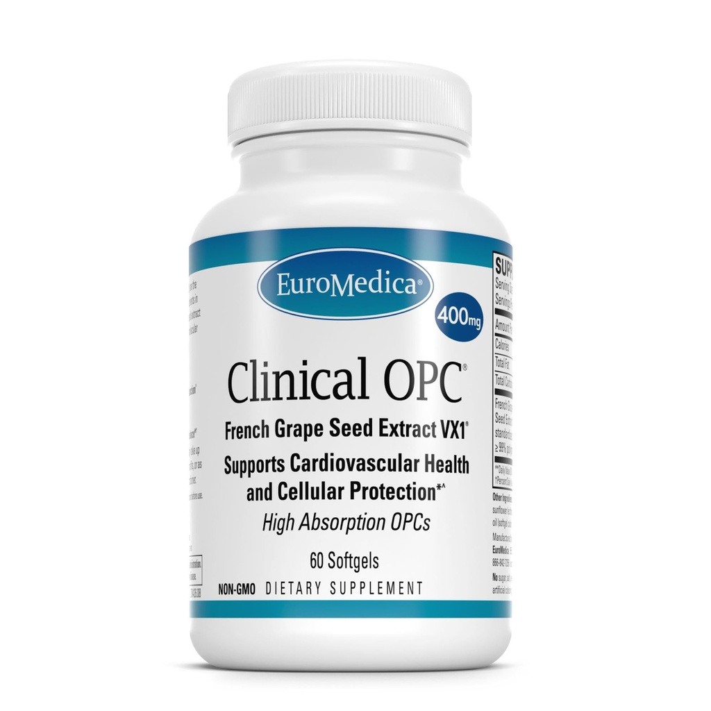 EuroMedica Clinical OPC - Cardiovascular Health & Focus Support Supplement - Nahrungsergänzung mit Grape Seed Extract & Sunflower Lecithin - Immun Support Supplement Formula - 60 Softgels