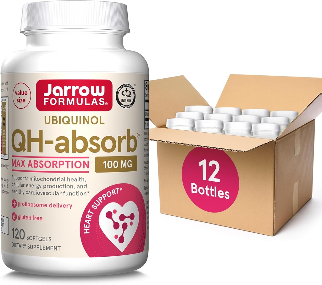Jarrow Formeln QH-Absorb, 100 mg, Ubiquinol Nahrungsergänzung für gesunde Herz-Kreislauf-Funktion, 120 Softgels, 120 Tage Versorgung, 12 Packungen