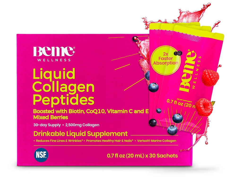 BeMe Liquid Collagen für Damen - 2500mg Verisol hydrolysiert Marine Liquid Collagen - Klinisch getestet Collagen Supplements - schnelle Absorption, hohe Bioverfügbarkeit - Unterstützt Haut, Haar & Nails