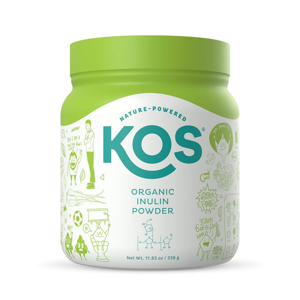 KOS Organic Inulin Powder, Unflavored & Unsweetened Superfood - Vegan Inulin for Prebiotic Intestinal Support, Digestive Health Promoting - USDA Certified, Non-GMO, Soy & Gluten-Free, 112 Serviertasche