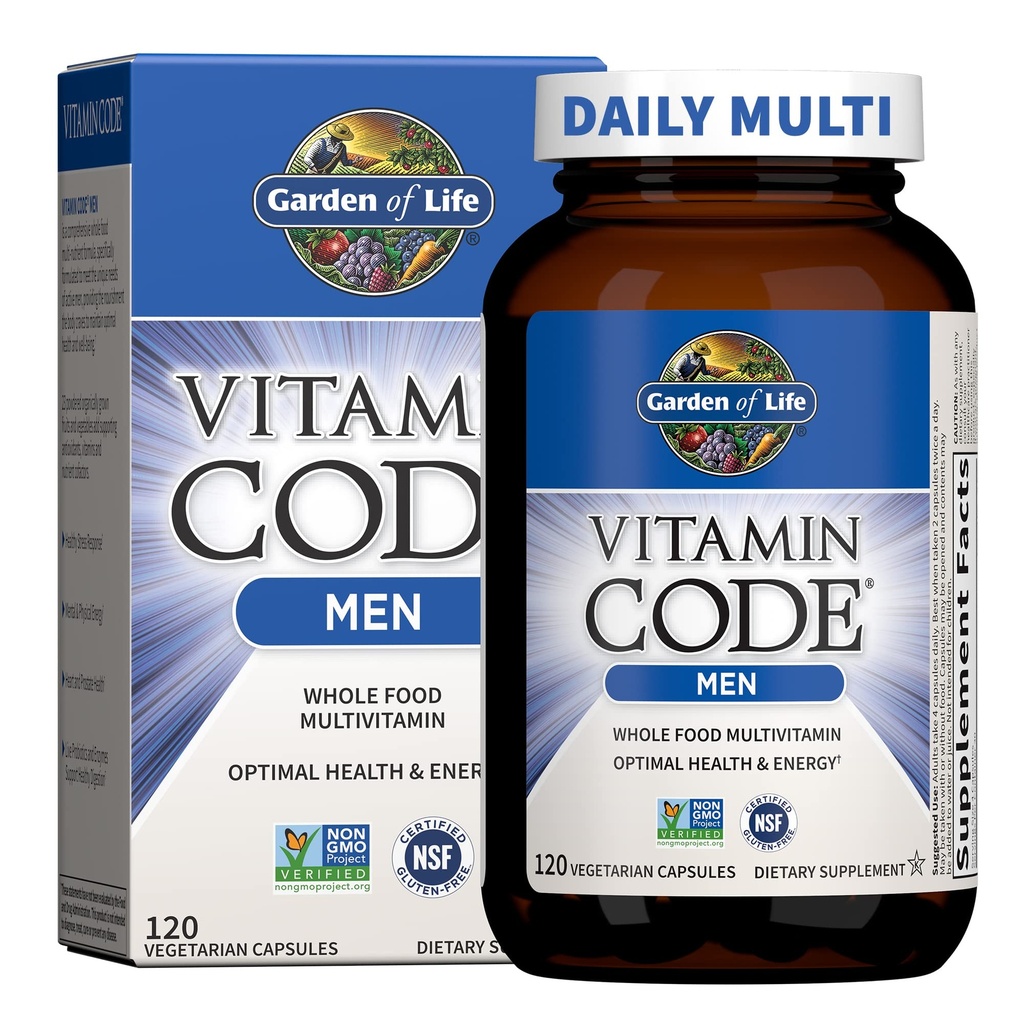 Garten des Lebens Vitamin-Code ganze Lebensmittel Multivitamin für Männer - 120 Kapseln, Vitamine für Männer, Obst und Gemüse Mischung und Probiotika für Energie, Herz, Prostata Gesundheit, Vegetarische Mens Multivitamine