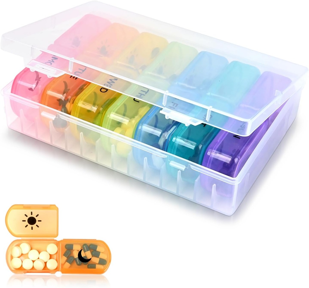 2-Times a Day Pill Organizer – Große 7-Tage Pille Fall – Lebensmittel Grade Material – Hohes Volumen, Bewegliches, Reisen-Friendly Design – perfekte Pillenhalter für Nahrungsergänzungen, Vitamine und Medikamente