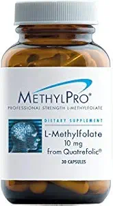 MethylPro L Methylfolate 10mg (von Quatrefolic) - Professional Strength L-Methylfolate Supplement for Brain and Mood Support - MTHFR Supplement (30 Kapseln)