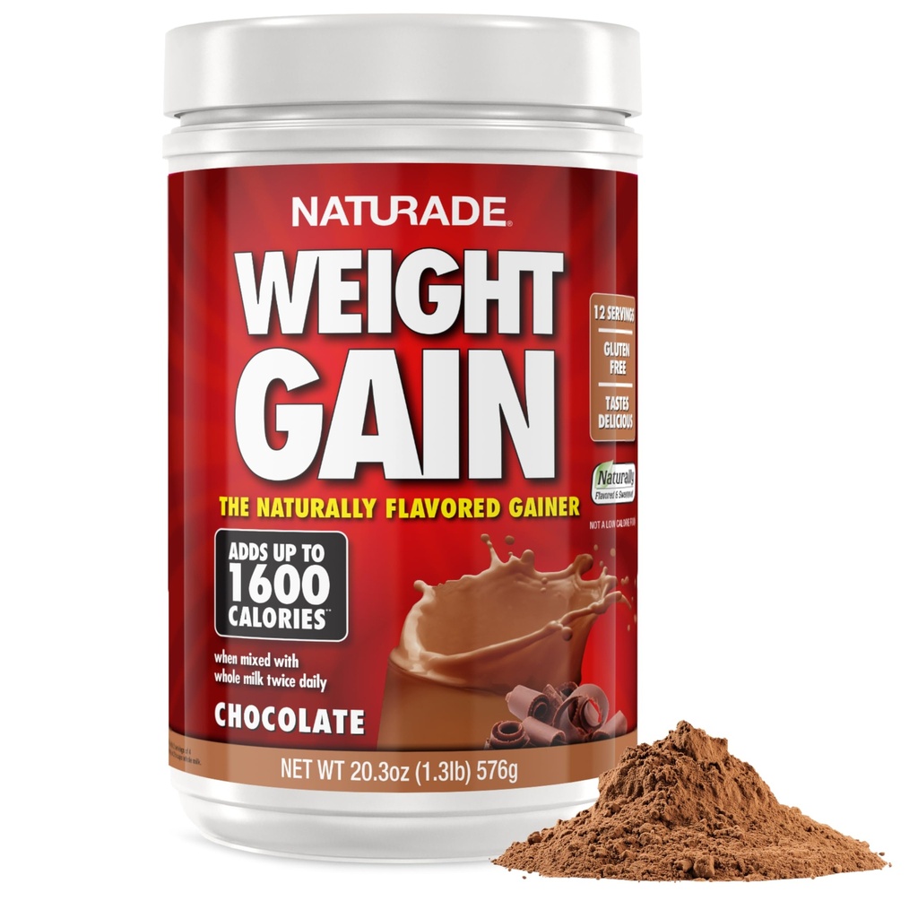 Naturade - All Natural Weight Gain Drink Mix - Glutenfrei, Köstlicher Geschmack, 1600 Kalorien pro Portionen - Masse Gainer w/Carbohydrates & Protein - Schokolade, 20.3 Unze (12 Portionen).