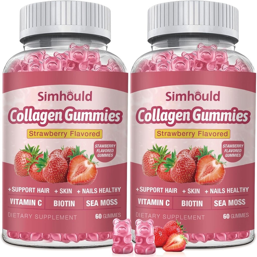 2 Packs Vegan 2500Mg Kollagengummis für Frauen Anti-Aging, Haut, Haarnägel, Collagen Typen 1 und 3, Biotin, Sea Moss für Herren - Zuckerfrei, Non-GMO, 120 Zähler Collagen Ergänzungen Gummi