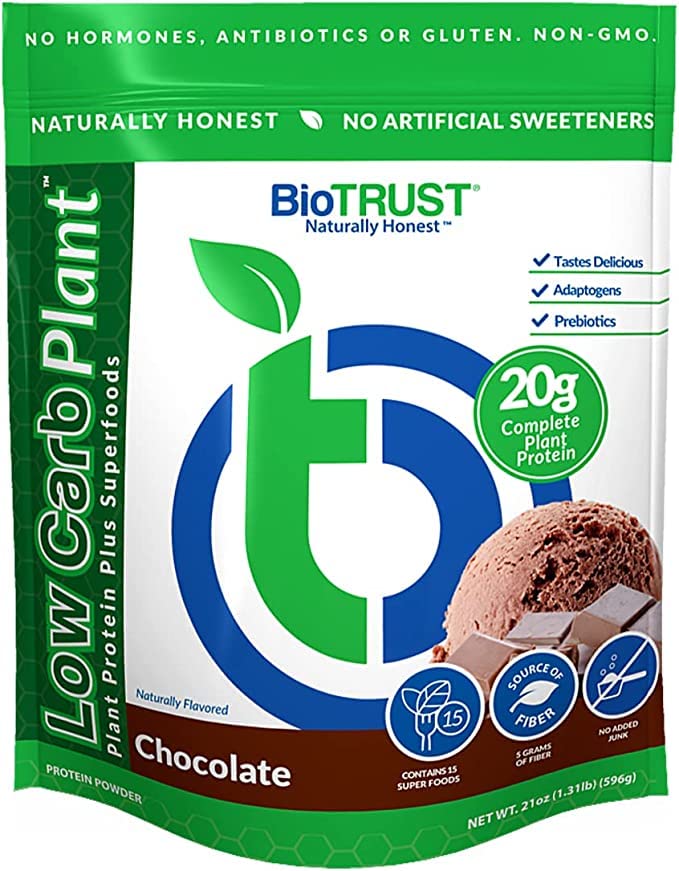 BioTrust Low Carb Plant, Delicious, Creamy, 20 Gramm Clean, Complete, Plant-Based Protein, 5 Grams Fiber, 15 Superfoods, Verdauungsenzyme, Vegan, Dairy-Free - 14 Servings (Chocolate)