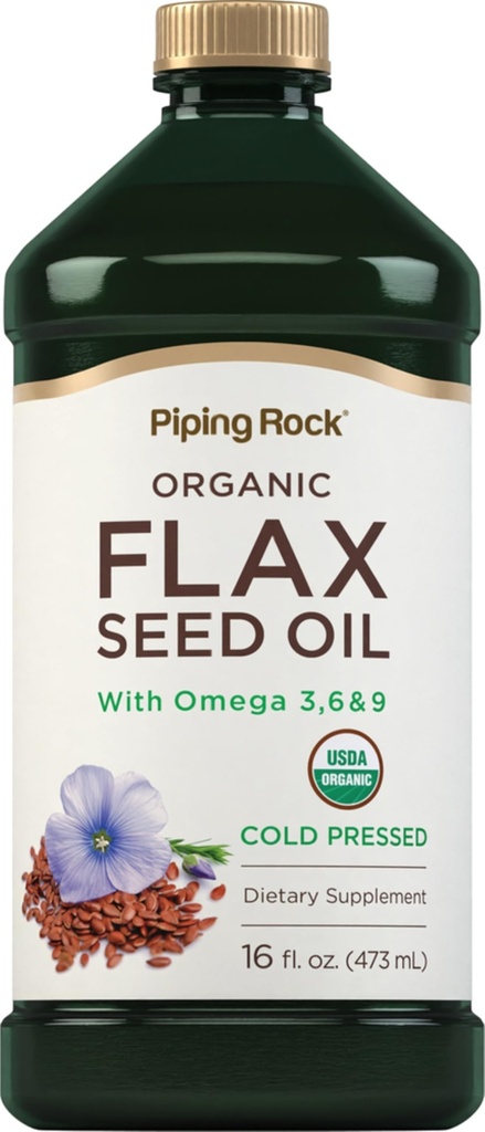 Piping Rock Flaxseed Oil | 16 Fl Oz | mit Omega 3 6 9 | Organic Cold Pressed Liquid Supplement | Vegetarisch, Non-GMO, Glutenfreie Formel