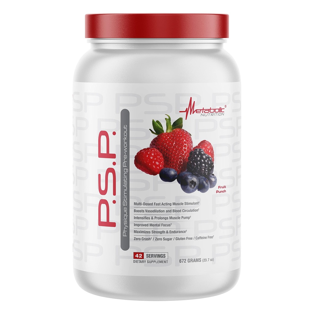 Metabolic Nutrition P.S.P. Physique Stimulieren PreWorkout 672g Zero Sugar Caffeine Free (Fruit Punch)