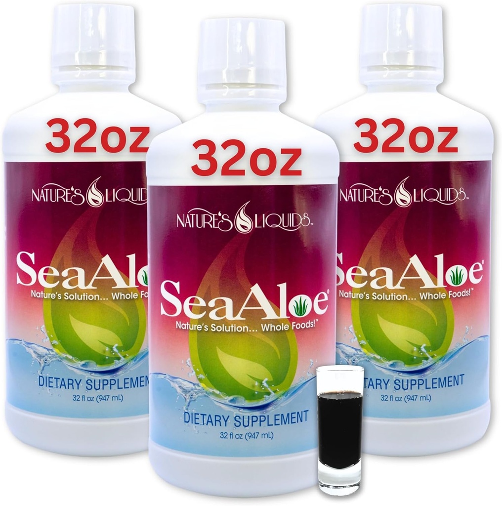 Nature's Liquids Aloe Vera Juice Oceanic Elixir - proprietäre botanische Mischung für Schilddrüse, Verdauung und Immununterstützung, 32oz (Pack von 3)