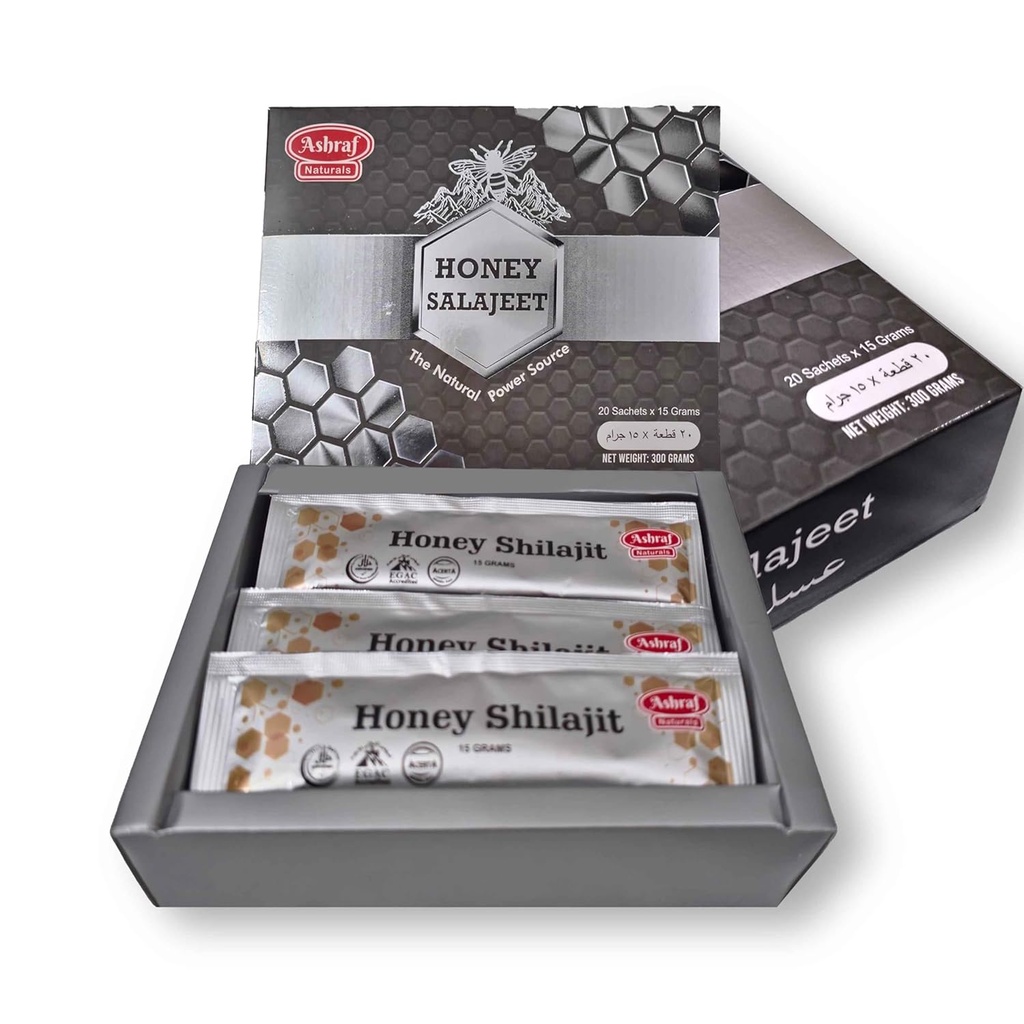 Natürliche Shilajit Honig Sticks 15 Gramm Jede 20 Sticks - Shilajit Resin mit reinem Rohstoff Honig, Fulvic Acid & Trace Minerals, Pflanzenbasierte Nährstoffe für Energie, Vitalität & Immununterstützung ||20 Sticks