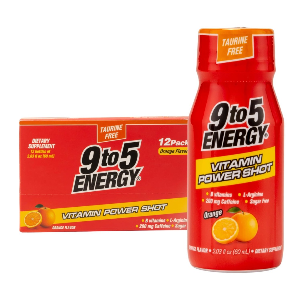 Vitamin Power Shot - Orange Flavor, Taurine-Free, Sugar-Free, 12 Pack (2.03 fl oz Jeder) - Boost Energy, Focus und Vitality mit B Vitaminen und L-Arginin