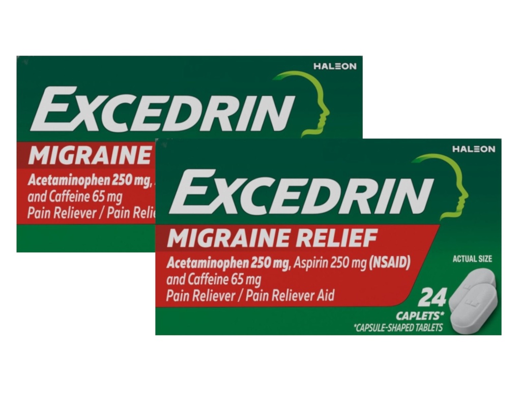 Excedrin Migraine Pain Reliever Caplets, 24 Count (Pack von 2)