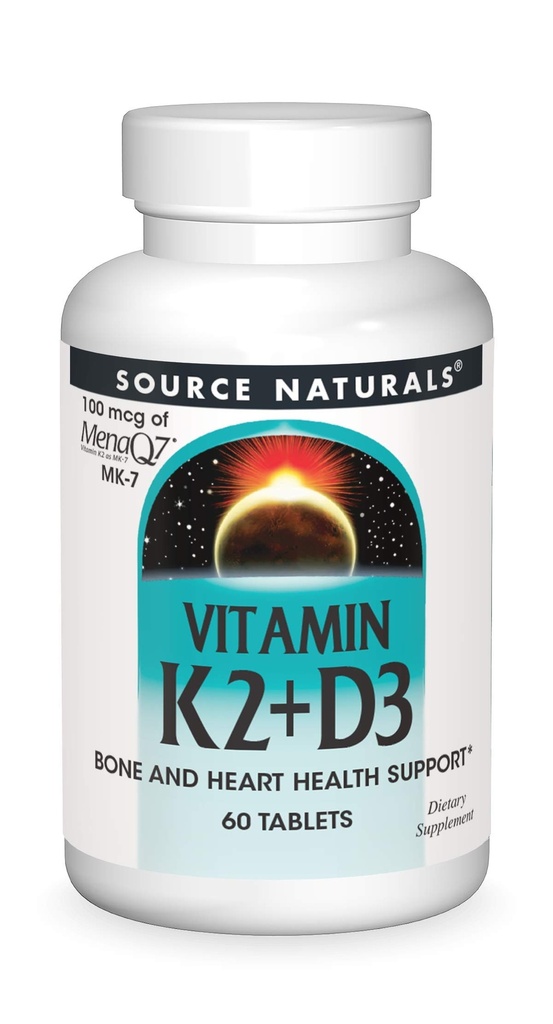 Quelle Naturals Vitamin K2 + D3 Bone & Heart Health Complex - 400 IU Vitamin D3 & 100 mcg Vitamin K2 (MK-7) mit Calcium - 60 Tabletten