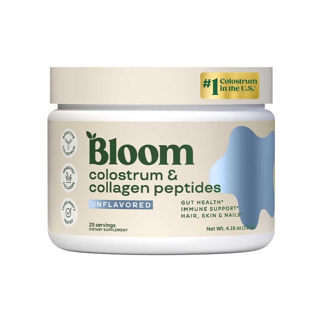 Bloom Nutrition Bovine Colostrum Pulver mit Vitamin B-12 für Gut Gesundheit, Immununterstützung, Haarwachstum & Beauty-Ergänzung | Unflavored, 25 Servierungen