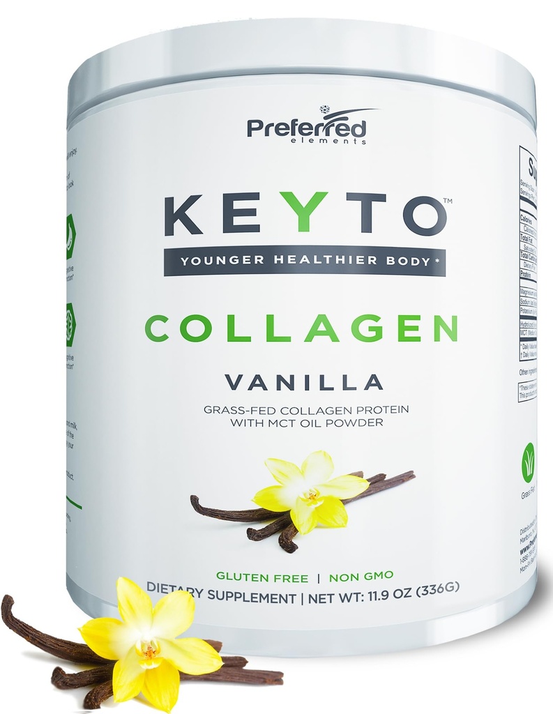 Keto Collagen Protein Pulver mit MCT Öl – Keto und Paleo Friendly Grass Fed und Weide Raised Hydrolyzed Collagen Peptides – Passt Low Carb Diät und Keto Snacks – KEYTO Vanilla Flavor