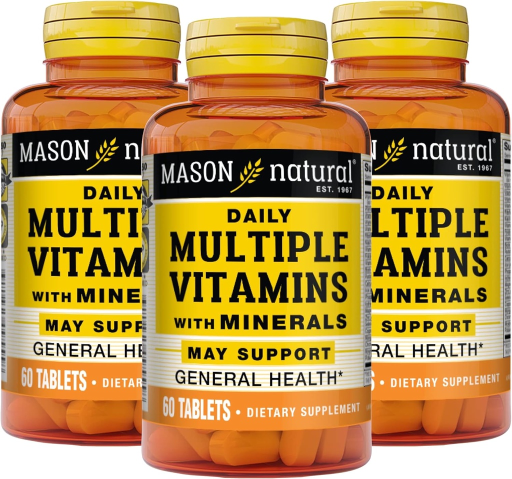 MASON NATURAL Täglich mehrere Vitamine mit Mineralien - 24 essentielle Vitamine und Mineralstoffe, Alle in einem Multivitamin, unterstützt Gesamtgesundheit, 60 Tabletten (Pack von 3)
