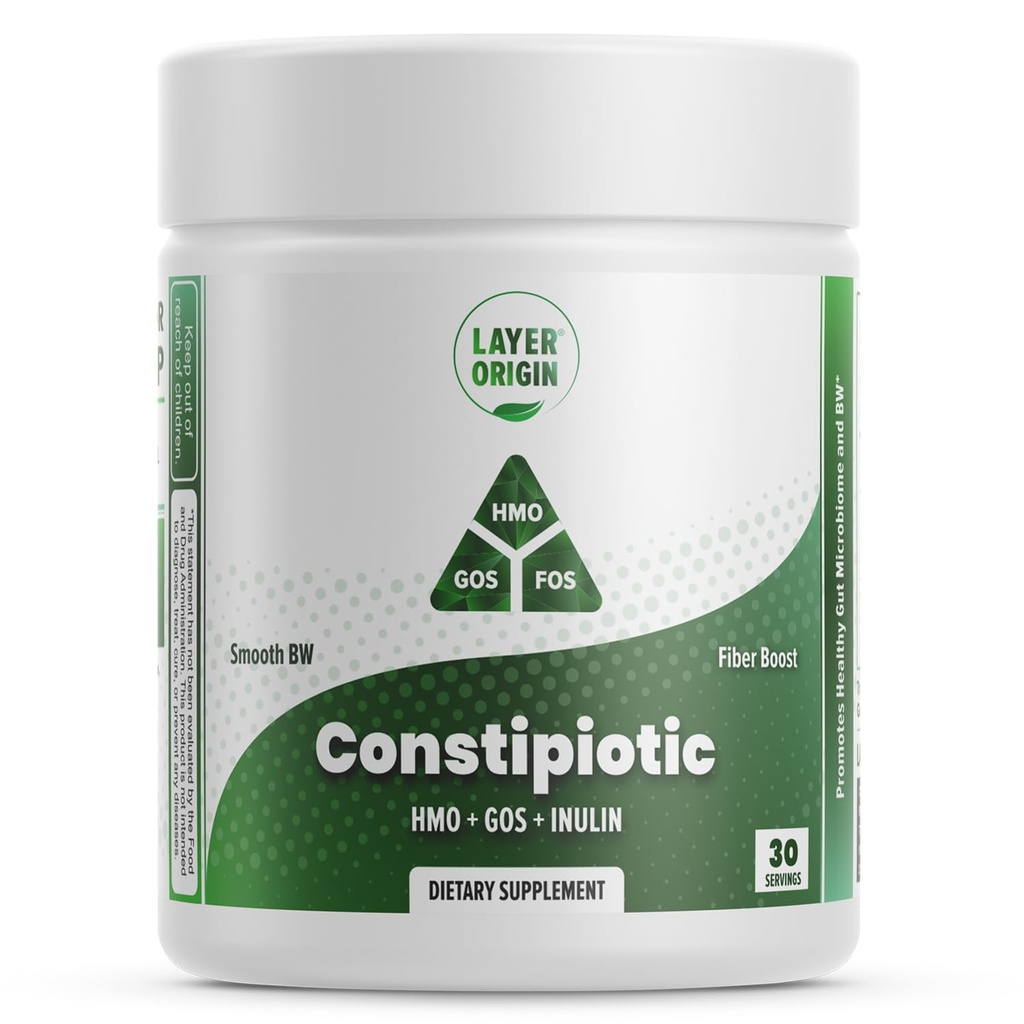 Layer Origin Constipiotic Prebiotic Fiber to Ease Bowel Movement and Support Regularity - 4.4 g Per Serving - HMO 2'FL, GOS, Inulin FOS - 30-Day Supply - Unflavored, No Taste, Lösen Sie einfach