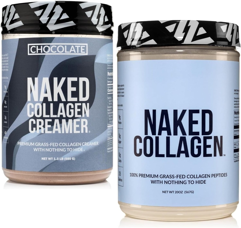 NAKED Collagen Coffee Creamer Schokolade 40 Servierungen + Collagen Peptides Protein Powder Unflavored 60 Servierungen Bundle: Non-GMO, Keto, Glutenfrei, Paleo-Friendly, Soy-Free.