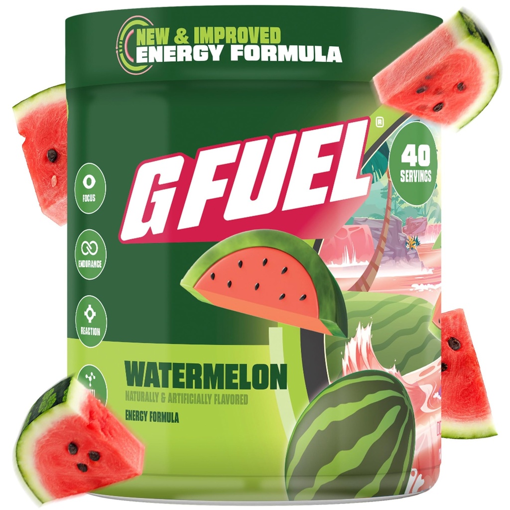 G Brennstoff Wassermelone Energy Drink Powder, Pre Workout Caffeine Mix für Gaming, Zucker freie Fokus Amino, Vitamin + Antioxidantien, 9.9oz (Watermelon, 40 Servierungen)