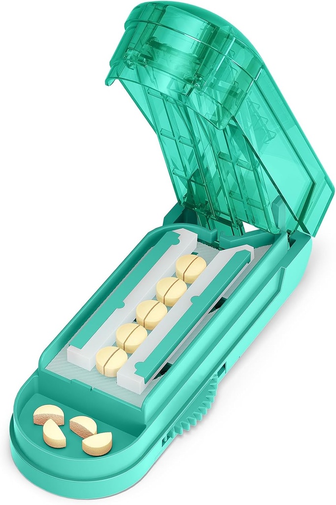 ONE PIX Pille Cutter Splitter für kleine und winzige Pillen, Medizin Cutter zum Schneiden von mehreren Pillen in einer Zeit in der Hälfte, Schneiden für kleine oder große Pille mit versteckten Sharp Edelstahl Klinge, Cyan