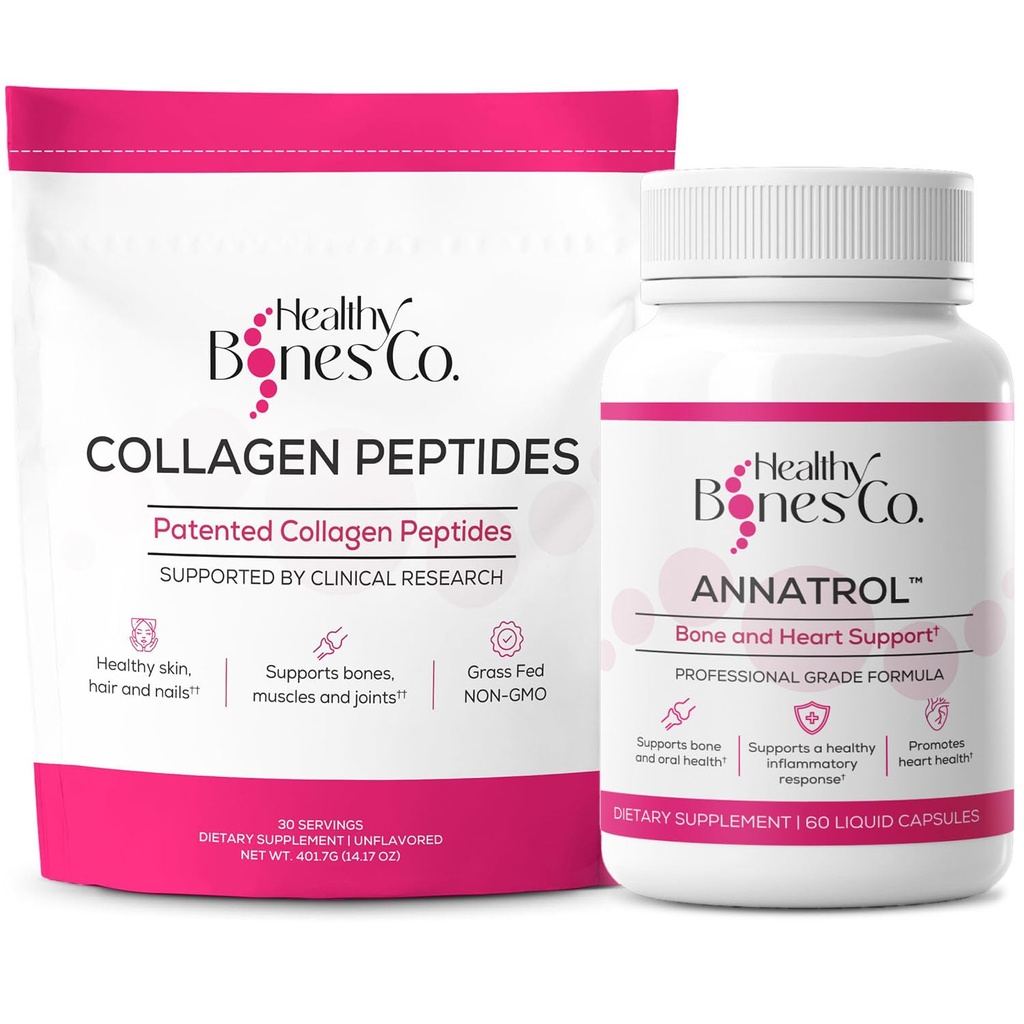 Annatrol Bone Support & FORTIBONE Collagen Peptides w/FORTIGEL, VERISOL und TENDOFORTE - Komplette Knochen, Gelenk, Haut, Haare, Nägel & Stoffwechselunterstützung | 1 Monat Versorgung (Pouch, 401.7G)