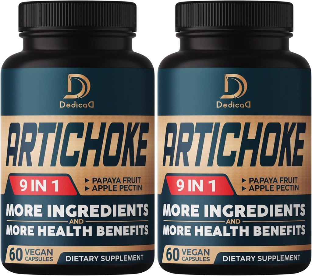 Artichoke Extract Kapseln 6650mg 4-Monats-Versorgung - Unterstützung Verdauung, Immun-Gesundheit & Body Balance - Kombiniert 9 Kräuter Papaya, Apfelpektin, Ginger & Mehr - Non-GMO 2 Packungen 60 Kapseln