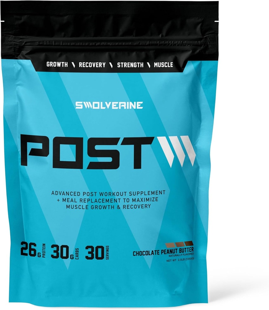 Swolverine Post | Post Workout Recovery and Muscle Building Formula, Pea Protein Isolate, Pea Starch Carb10, L-Glutamin, Coconut Water (Chocolate Peanut Butter, 30 Portionen)