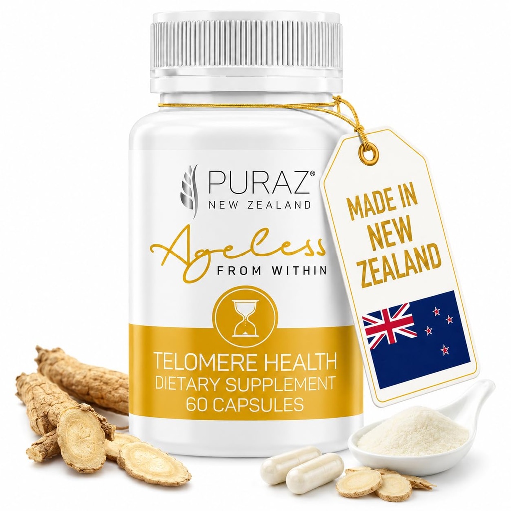 Telomere Ergänzungen w/Potent Astragalus Root Extract und Collagen | Superior Immununterstützung, Anti-Aging, DNA Repair | Pure Telomerase Enzyme für Telomere Verlängerung und Unterstützung | 60 Kapseln